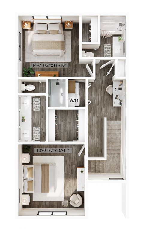 Floor plan for 2 beds, 2.5 baths, 1696 sqft
